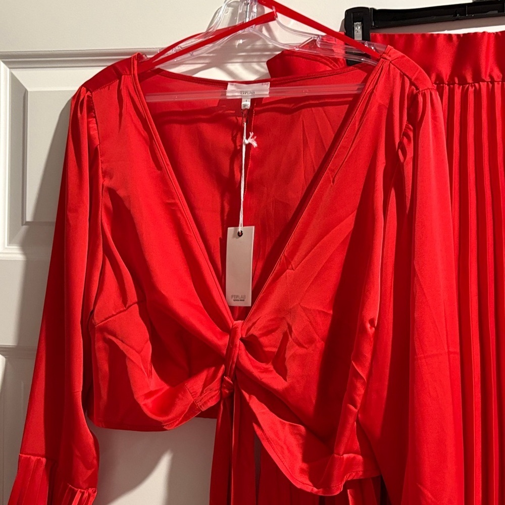Fashion to Figure Red Pleated Maxi Skirt Set - Picture 2 of 6